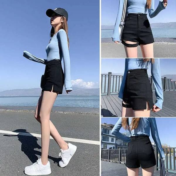 Sieviešu vasaras šorti ar saplēstiem motīviem un augstu vidukli