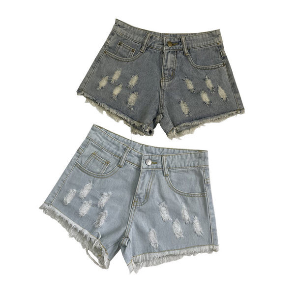 Blugi scurti casual cu buzunare si motive rupte - pentru femei