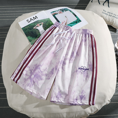 Pantaloni sport de dama cu margini si cravate lungime 3/4