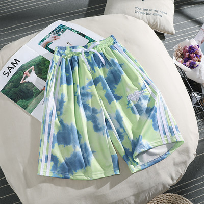 Pantaloni sport de dama cu margini si cravate lungime 3/4