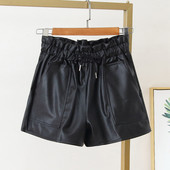 Pantaloni scurți de damă actuali din piele ecologică cu șireturi