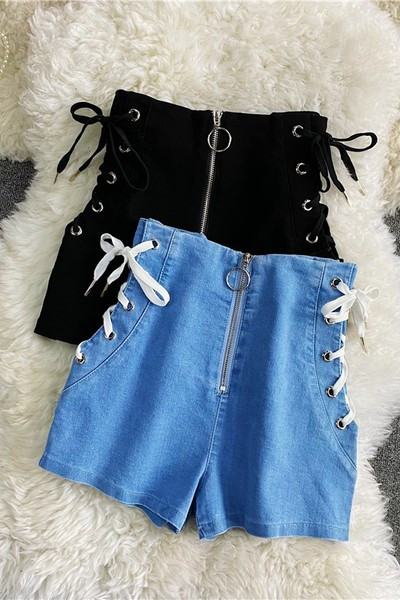 Pantaloni scurți cu cravate și fermoar