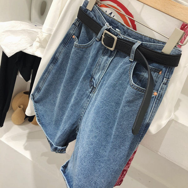 Ikdienas sieviešu džinsi ar kabatām un jostu