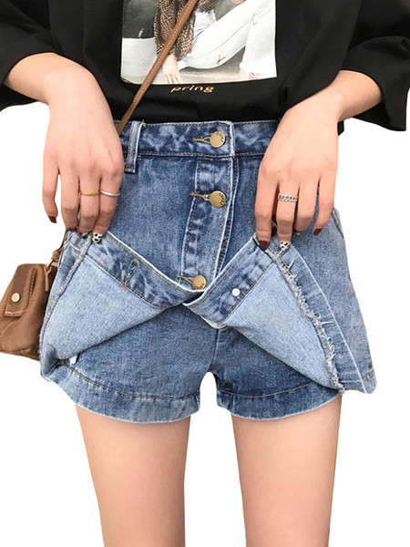 Fusta-pantaloni din denim model actual cu nasturi si talie inalta