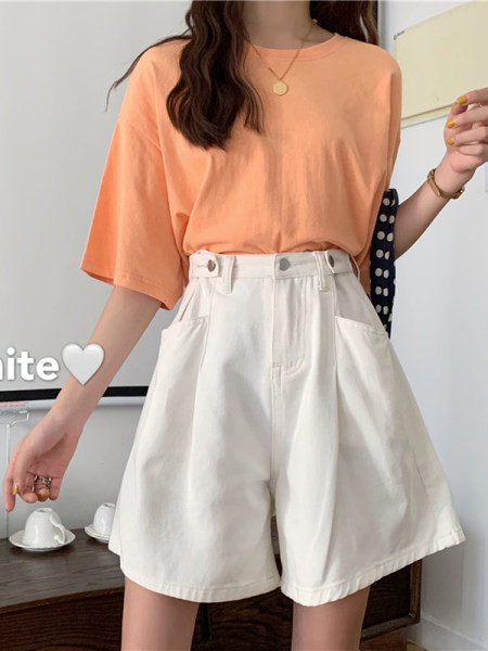 Pantaloni scurți casual de damă din denim cu talie înaltă model larg