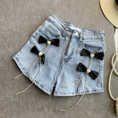 Džinsu šorti ar lentītēm un kabatām