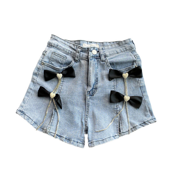 Džinsu šorti ar lentītēm un kabatām