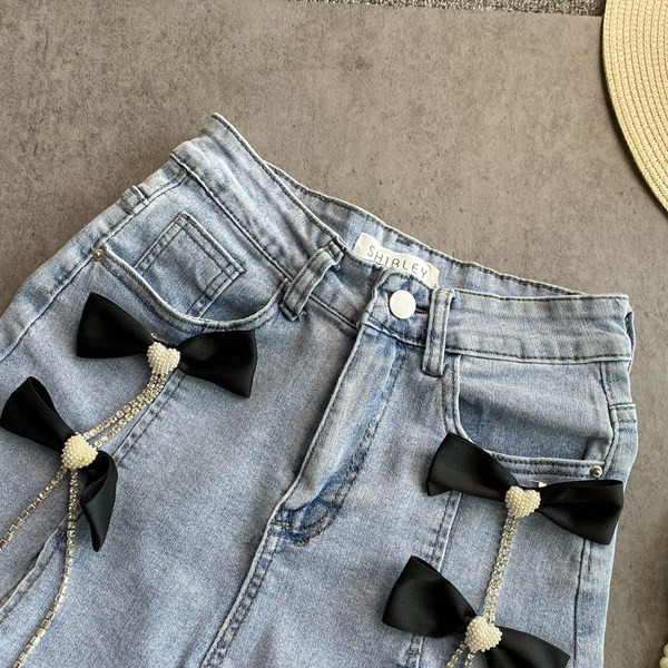 Džinsu šorti ar lentītēm un kabatām