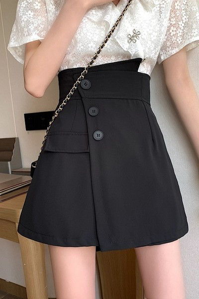 Elegantne ženske hlače s visokim strukom i širokim modelom gumba