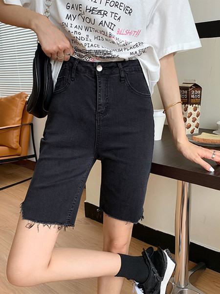 Sieviešu ikdienas džinsa bikses 3/4 garumā ar augstu vidukli