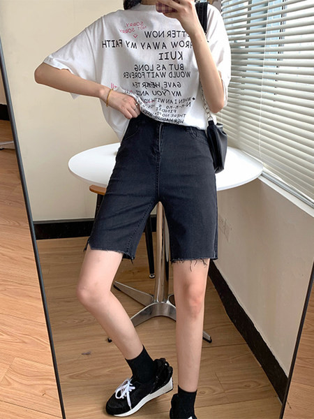 Sieviešu ikdienas džinsa bikses 3/4 garumā ar augstu vidukli