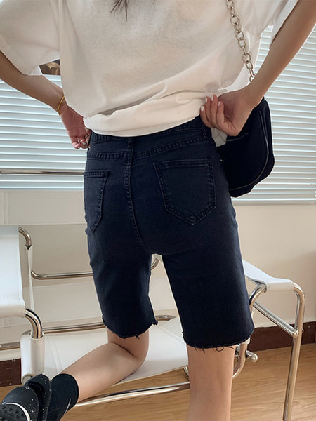 Sieviešu ikdienas džinsa bikses 3/4 garumā ar augstu vidukli