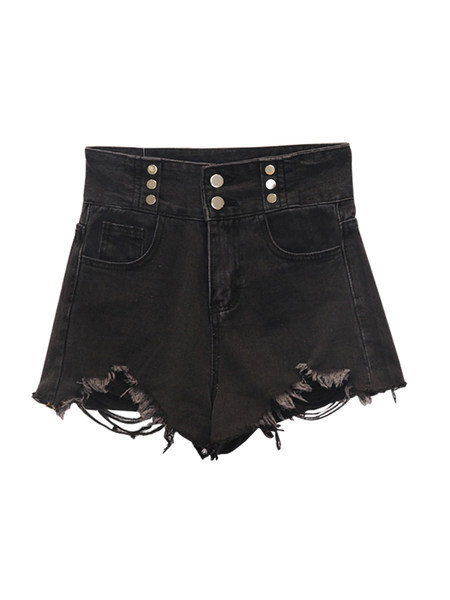 Pantaloni scurți de damă cu talie înaltă și nasturi cu motive rupte