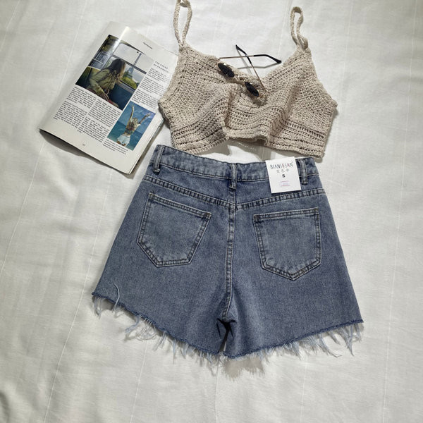 Blugi scurti casual cu broderie