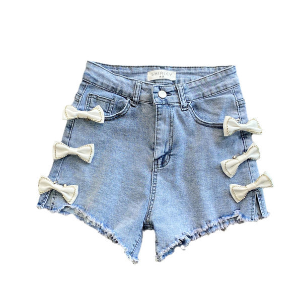 Sieviešu džinsa šorti ar lentīti zilā krāsā