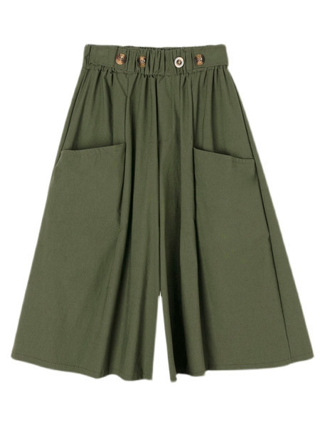 Sieviešu platas bikses ar pogām un dziļām kabatām