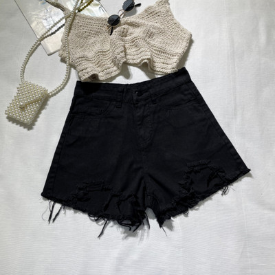 Īsi džinsi ar augstu vidukli ar plēstiem motīviem - vairākās krāsās