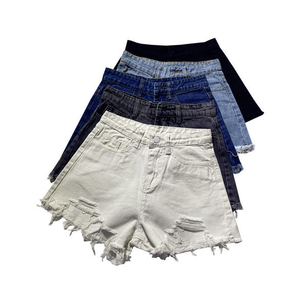 Īsi džinsi ar augstu vidukli ar plēstiem motīviem - vairākās krāsās