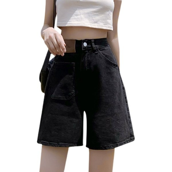 Pantaloni scurți de damă din denim model larg cu emblemă