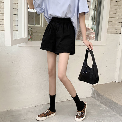 Pantaloni scurti de dama cu talie inalta model uni cu buzunare