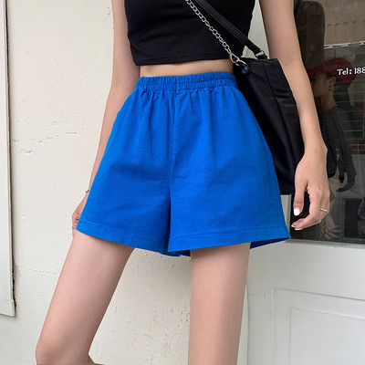 Pantaloni scurti de dama cu talie inalta model uni cu buzunare