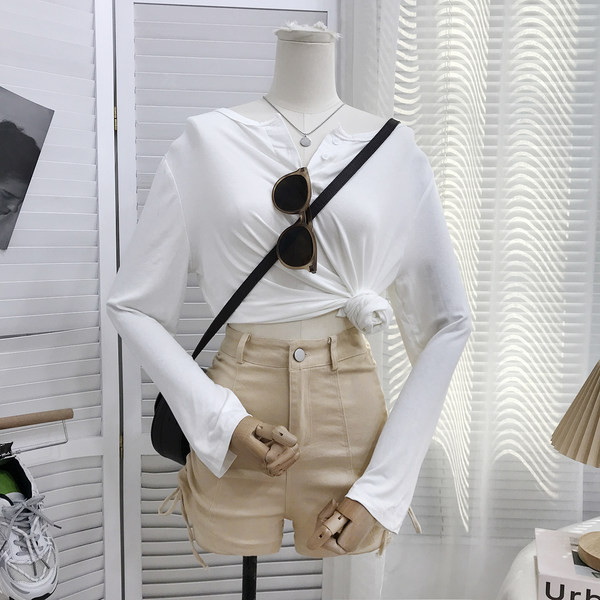 Pantaloni scurți casual cu cravate și talie înaltă în patru culori