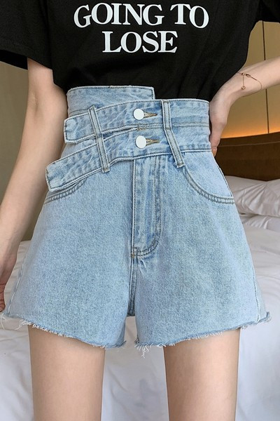 Modes sieviešu īsie džinsa šorti ar augstu vidukli