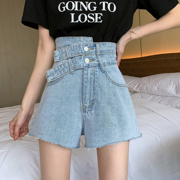 Modes sieviešu īsie džinsa šorti ar augstu vidukli