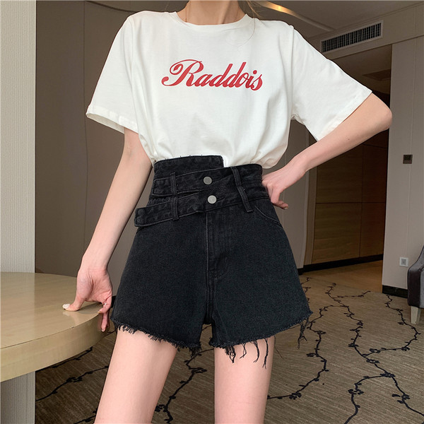 Modes sieviešu īsie džinsa šorti ar augstu vidukli