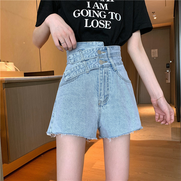 Modes sieviešu īsie džinsa šorti ar augstu vidukli