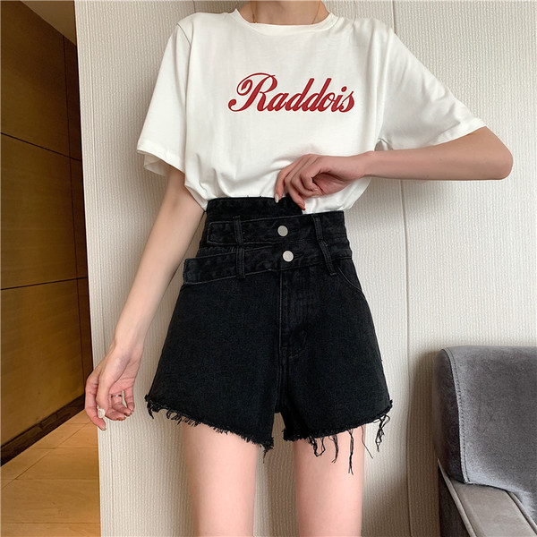 Modes sieviešu īsie džinsa šorti ar augstu vidukli