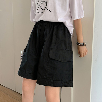 Sieviešu plati šorti ar augstu vidukli un sānu kabatām