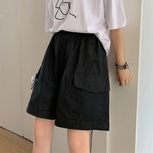 Sieviešu plati šorti ar augstu vidukli un sānu kabatām