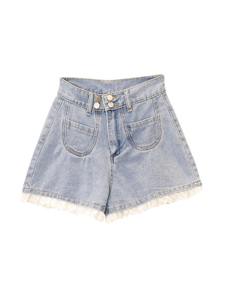 Mūsdienīgi džinsa šorti un pogas ar augstu jostasvietu