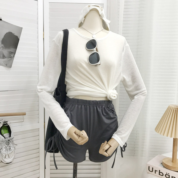 Pantaloni casual cu cravate si talie elastica