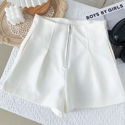 Летни къси дамски панталони с висока талия и цип