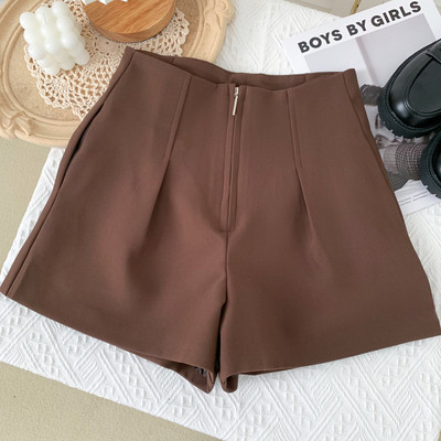 Летни къси дамски панталони с висока талия и цип