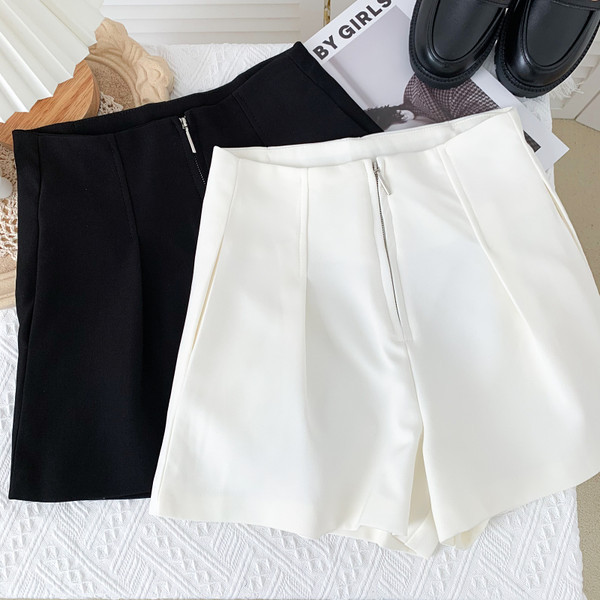 Летни къси дамски панталони с висока талия и цип