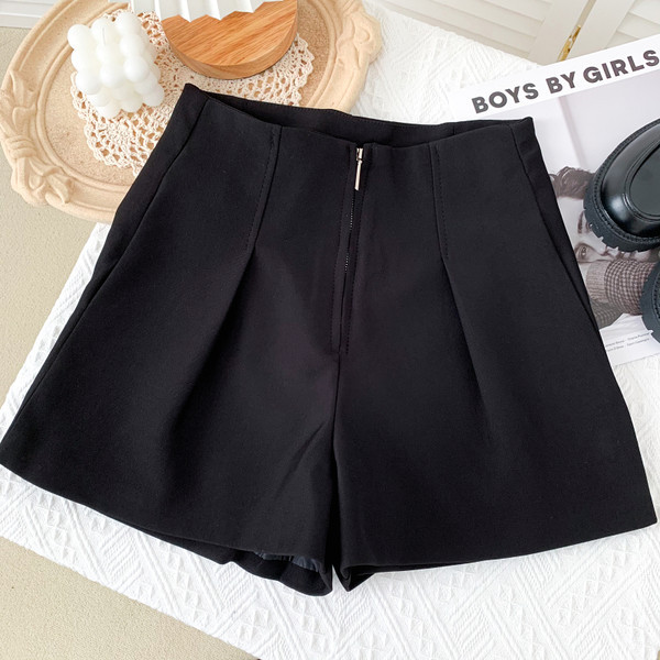 Летни къси дамски панталони с висока талия и цип