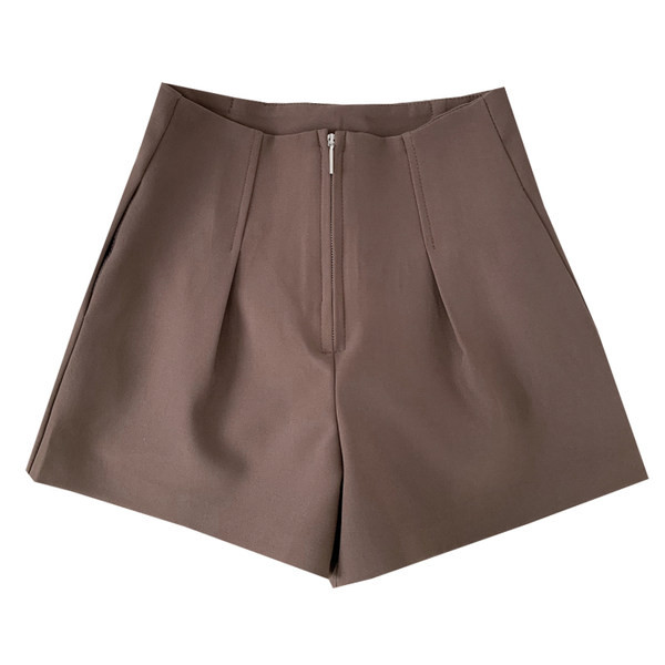 Летни къси дамски панталони с висока талия и цип