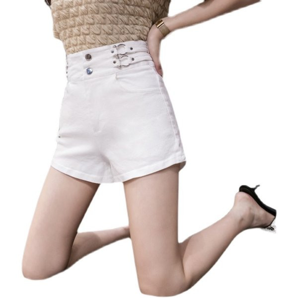 Дамски къси дънкови панталони с метални халки и копчета 