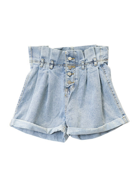 Sieviešu džinsa šorti ar augstu vidukli un pogām