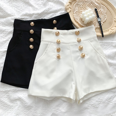Летни дамски панталони с копчета в бял и черен цвят