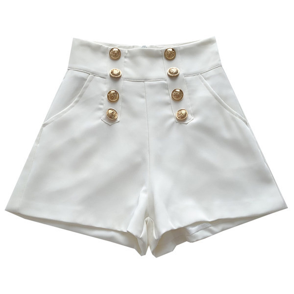 Pantaloni de dama de vara cu nasturi in alb si negru