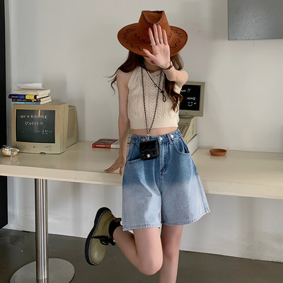 Актуален дамски панталон с висока талия 3/4 дължина