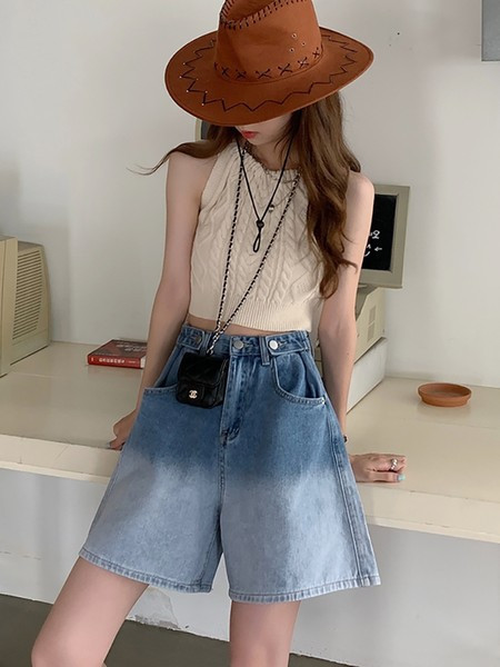 Актуален дамски панталон с висока талия 3/4 дължина