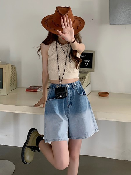 Актуален дамски панталон с висока талия 3/4 дължина