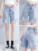 Pantaloni scurți din denim de damă cu talie înaltă în albastru