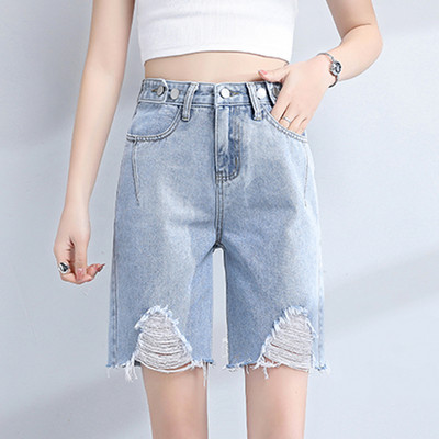 Pantaloni scurți din denim de damă cu talie înaltă în albastru