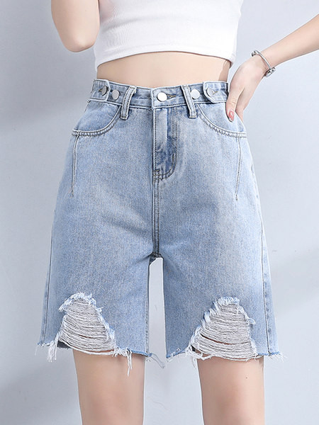 Pantaloni scurți din denim de damă cu talie înaltă în albastru